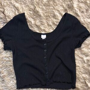 Colsie Black Button Up Cropped Ribbed Blouse Crop Top Women’s Size Small S